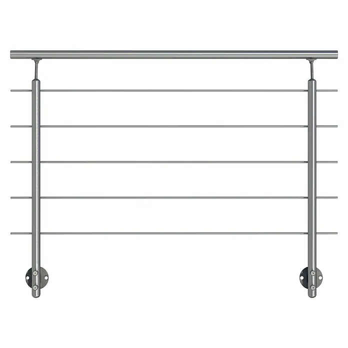 Dolle Geländer-Set PS 011 - Seitenmontage, Aluminium, Silber, Rund, Länge: 150 cm - Geländer aus Edelstahl mit horizontalen Stäben und Wandbefestigung. Elegantes Design für Innen- und Außenbereiche.