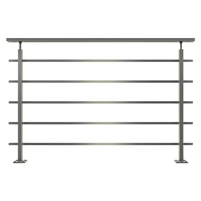 Dolle Geländer-Set PS 300 - Oberbodenmontage, Aluminium, Dark Grey, Eckig, Länge: 150 cm - Abbildung eines stilvollen Geländers mit mehreren horizontalen Streben. Ideal für moderne Architektur und Innenausstattung.