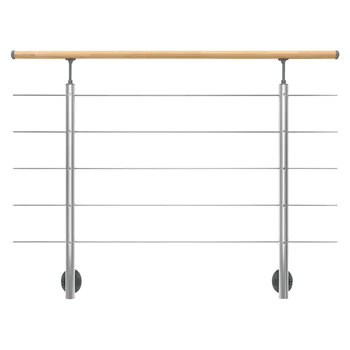Dolle Geländer-Set PS 031 - Seitenmontage, Aluminium, Buche, Länge: 150 cm - Produktbild: Edelstahlgeländer mit Holzhandlauf für Treppen oder Balkone. Moderne Gestaltung für Innen- und Außenbereiche.