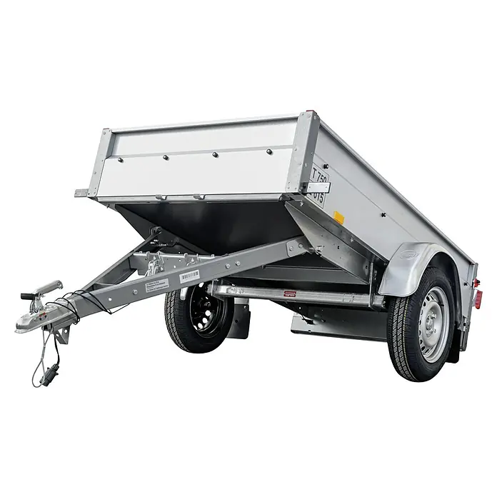 Stema Anhänger BASIC 750 Kippdeichsel - Nutzlast: 615 kg, Einachser, 201 x 108 x 33 cm, Ungebremst - Ansicht eines T 750 Anhängers, eines kippbaren Anhängers, der sich ideal für den Transport von Gütern und Materialien eignet.