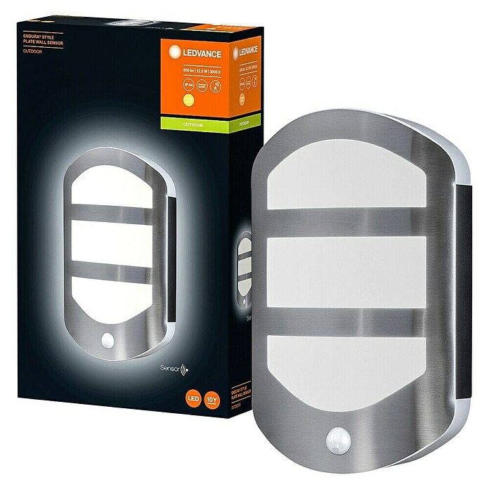 Ledvance LED-Außenwandleuchte Endura (12,5 W, 180 x 60 x 283 mm, Edelstahl, IP44, Mit Bewegungssensor) | BAUHAUS