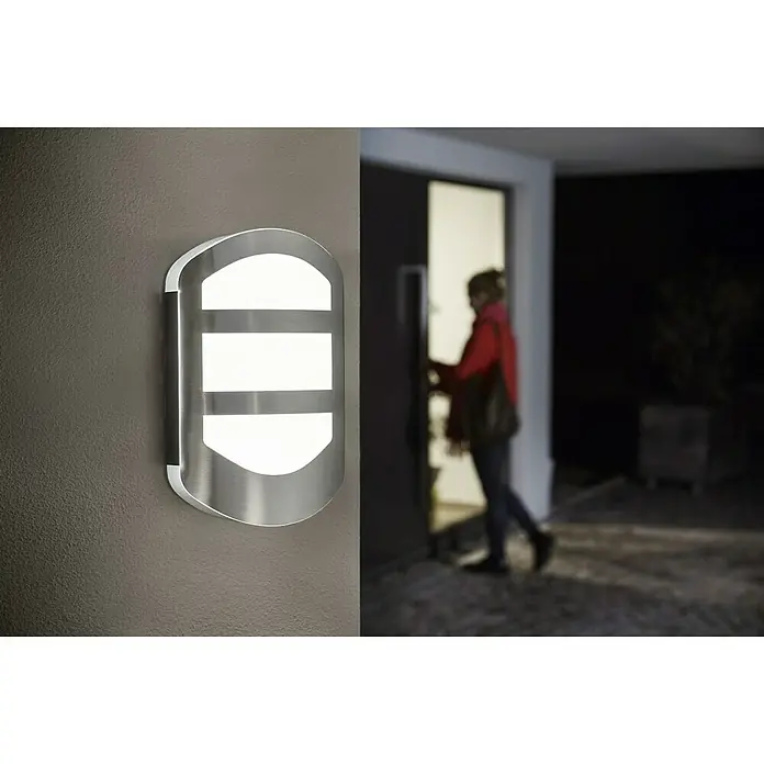 Ledvance LED-Außenwandleuchte Endura - 12 W, 180 x 54 x 280 mm, Edelstahl, IP44, Ohne Bewegungssensor - Elegante Außenleuchte aus Edelstahl mit drei horizontalen Lichtbändern, die ein helles und modernes Ambiente schafft.