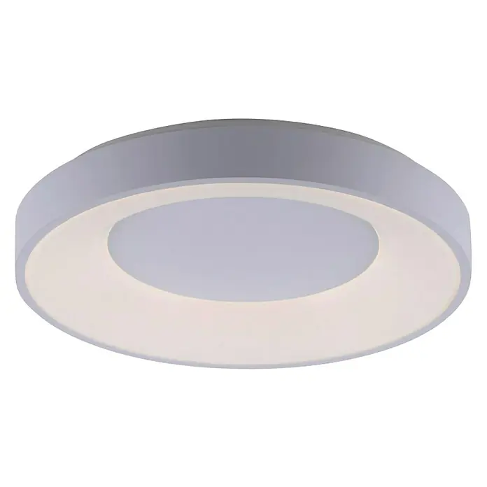 Just Light LED-Deckenleuchte rund - 30 W, Ø x H: 48 x 7,8 cm, Weiß, Sonstige - Nahaufnahme einer modernen, runden LED-Deckenleuchte mit grauem Rahmen und heller, sanfter Beleuchtung.