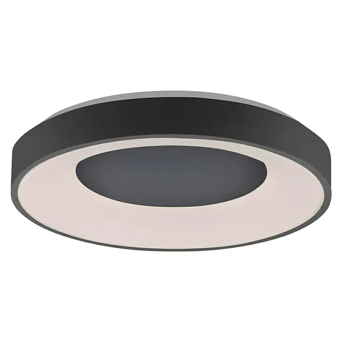 Just Light LED-Deckenleuchte rund - 30 W, Ø x H: 48 x 7,8 cm, Anthrazit, Sonstige - Nahaufnahme einer modernen, runden LED-Deckenleuchte mit einem grauen Rahmen und einem weissen Diffusor, die ein stilvolles Ambiente schafft.
