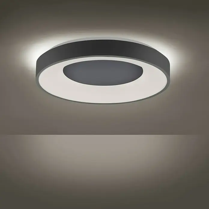 Just Light LED-Deckenleuchte rund - 30 W, Ø x H: 48 x 7,8 cm, Anthrazit, Sonstige - Runde Deckenleuchte mit grauem Rand und weißem Licht, die eine moderne und elegante Beleuchtungslösung bietet.