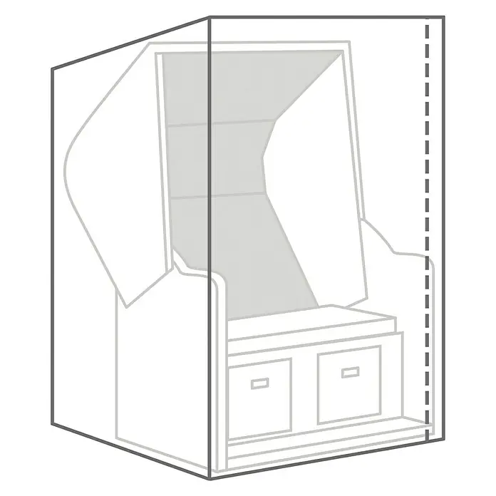 Sunfun Classic Strandkorb-Schutzhülle - L x B x H: 130 x 100 x 170 cm, PE-Bändchengarn, 90 g/m², Transparent - Grafik einer Strandkorb-Abdeckung, die das Möbelstück vor Witterungseinflüssen schützt und die Lebensdauer verlängert.