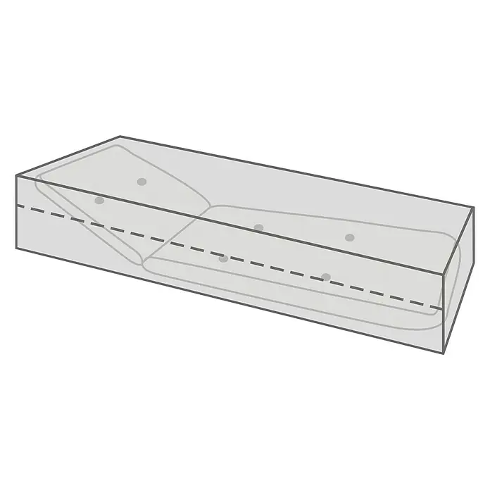 Sunfun Auflagen-Schutzhülle - L x B x H: 125 x 32 x 50 cm, Polyester, 160 g/m², Schwarz - Eine perspektivische Darstellung eines transparenten Behälters mit Inhalt, hervorgehoben durch eine gestrichelte Linie.
