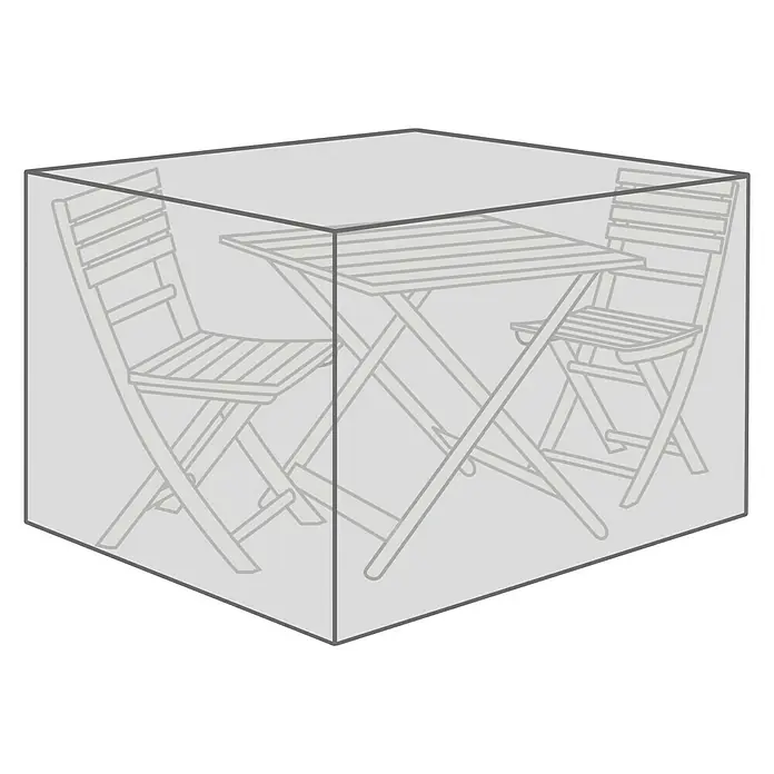 Sunfun Balkon-Set-Schutzhülle - Ø x H: 100 x 65 cm - Eine quadratische Schutzhülle bedeckt ein Gartenset mit Tisch und zwei Stühlen und schützt es vor Witterungseinflüssen.