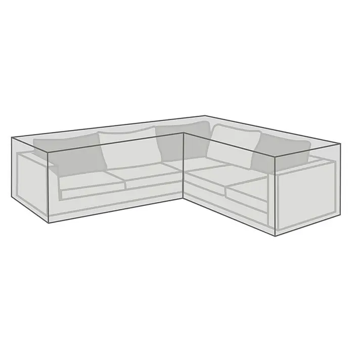 Sunfun Funda protectora para conjunto de muebles - L x An x Al: 270 x 95 x 85 cm, Plástico - Ilustración de un sofá seccional con líneas limpias, resaltado por una funda protectora, ideal para uso interior y exterior.