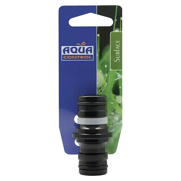 Altadex Conector de mangueras Maxi Flow - 25 mm, Apto para: Mangueras de jardín - Primer plano de un skimmer de superficie Aqua Control para estanques, presentado en un embalaje de producto con diseño azul y verde.