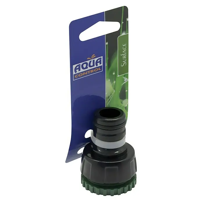 Altadex Adaptador para grifo Maxi Flow - Tamaño: ¾'' / 1'' - Primer plano de un conector de grifo Aqua Control Surface, con base verde y parte superior negra.
