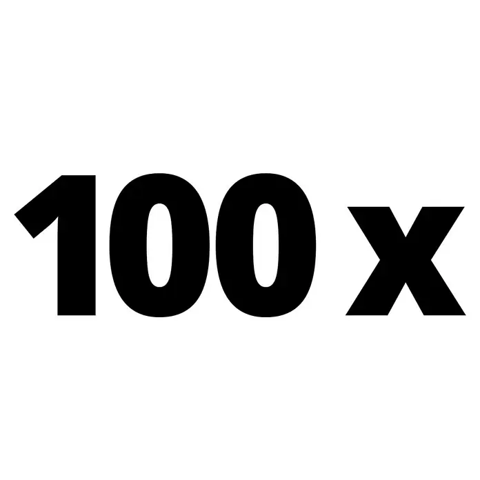 Einhell Power X-Change 18V Befestigungshaken für Mähroboter - 100 Stk. - Schwarze Aufschrift "100 X", die einen hundertfachen Vergrößerungsfaktor oder eine ähnliche Vervielfachung impliziert.