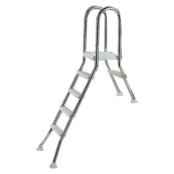 myPool Poolleiter - Passend für: Einbaupool mit Pooltiefe 120 cm; Teileinbaupools mit Höhe max. 40 cm, Edelstahl - Eine Poolleiter aus Edelstahl mit Stufen, die einen sicheren Ein- und Ausstieg in den Pool ermöglicht. Ideal für Schwimmbäder.