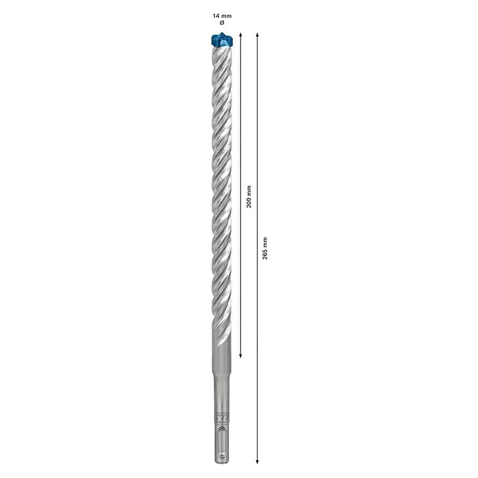 Bosch Expert Beton- & Steinbohrer SDS Plus-7X - 1 Stk., Durchmesser Bohrer: 14 mm - Abbildung eines 14 mm Hammerbohrers mit einer Länge von 265 mm für den professionellen Einsatz.