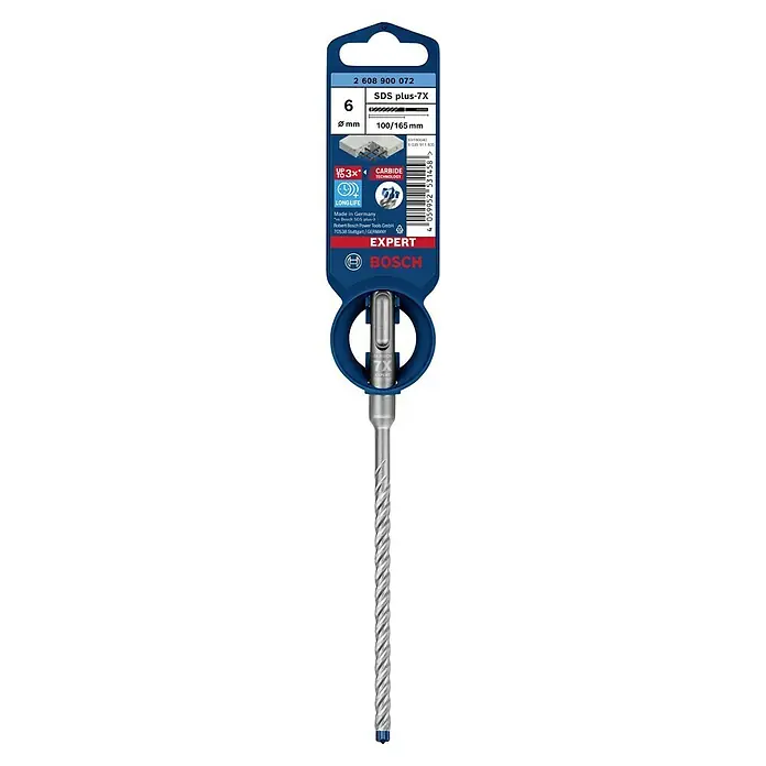 Bosch Expert Beton- & Steinbohrer SDS Plus-7X - 1 Stk., Durchmesser Bohrer: 6 mm, 100 mm - Bosch EXPERT SDS plus-7X Hammerbohrer mit 6 mm Durchmesser und einer Länge von 165 mm für härteste Materialien.