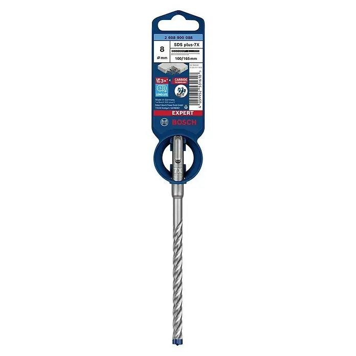 Bosch Expert Beton- & Steinbohrer SDS Plus-7X - 1 Stk., Durchmesser Bohrer: 8 mm, 100 mm - Bosch EXPERT SDS plus-7X Hammerbohrer mit einem Durchmesser von 8 mm, ideal zum Bohren in Beton und Mauerwerk.