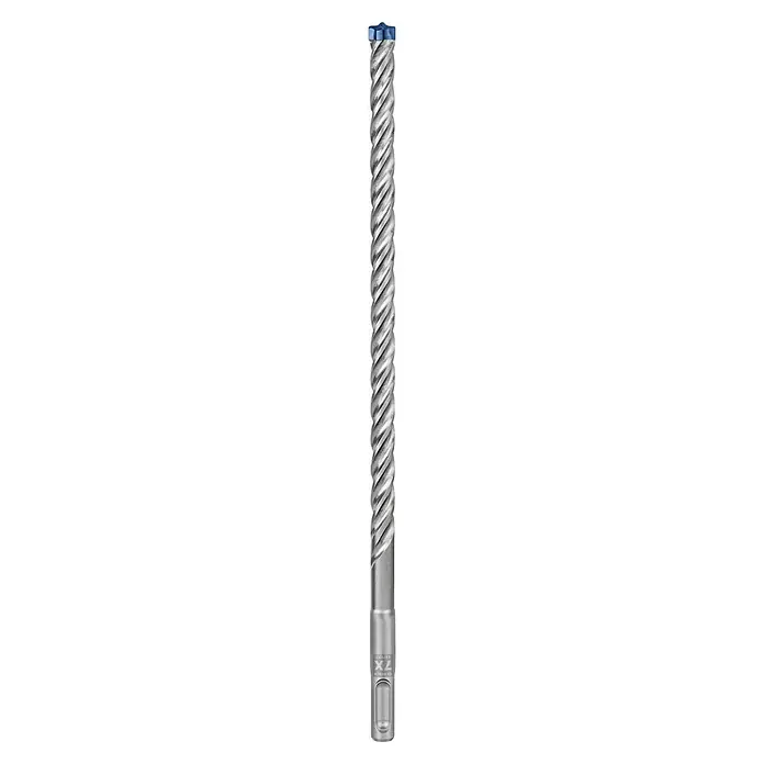Bosch Expert Beton- & Steinbohrer SDS Plus-7X - 1 Stk., Durchmesser Bohrer: 10 mm, 265 mm - Das Bild zeigt eine detaillierte Ansicht eines Gewindebohrers mit einer spiralförmigen Schneide. Präzisionswerkzeug für saubere Gewindeschnitte.