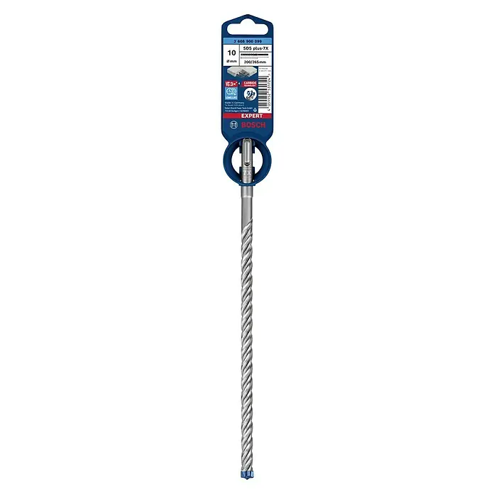 Bosch Expert Beton- & Steinbohrer SDS Plus-7X - 1 Stk., Durchmesser Bohrer: 10 mm, 265 mm - Bosch Expert SDS plus-7X Hammerbohrer, 10 mm Durchmesser, 200/265 mm Länge. Optimal für Betonarbeiten mit erhöhter Lebensdauer dank Karbidtechnologie.