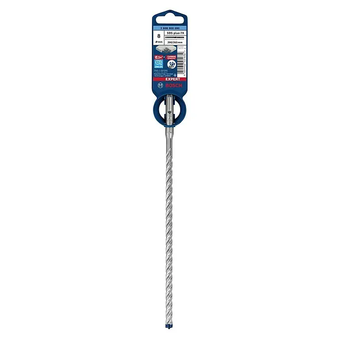 Bosch Expert Beton- & Steinbohrer SDS Plus-7X - 1 Stk., Durchmesser Bohrer: 8 mm, 200 mm - Bosch Expert SDS plus-7X Hammerbohrer mit 8 mm Durchmesser und einer Länge von 200/265 mm. Ideal für Betonarbeiten.