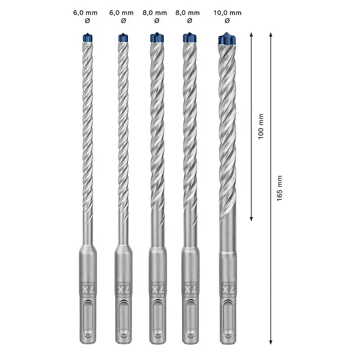 Bosch Expert Bohrer-Set SDS Plus-7X - Materialeignung: Beton, Durchmesser Bohrer: 10 mm, 5 -tlg. - SDS-plus Bohrer-Set mit Durchmessern von 6, 8 und 10 mm für den Einsatz in Beton und Mauerwerk. Die Bohrer sind robust und langlebig.