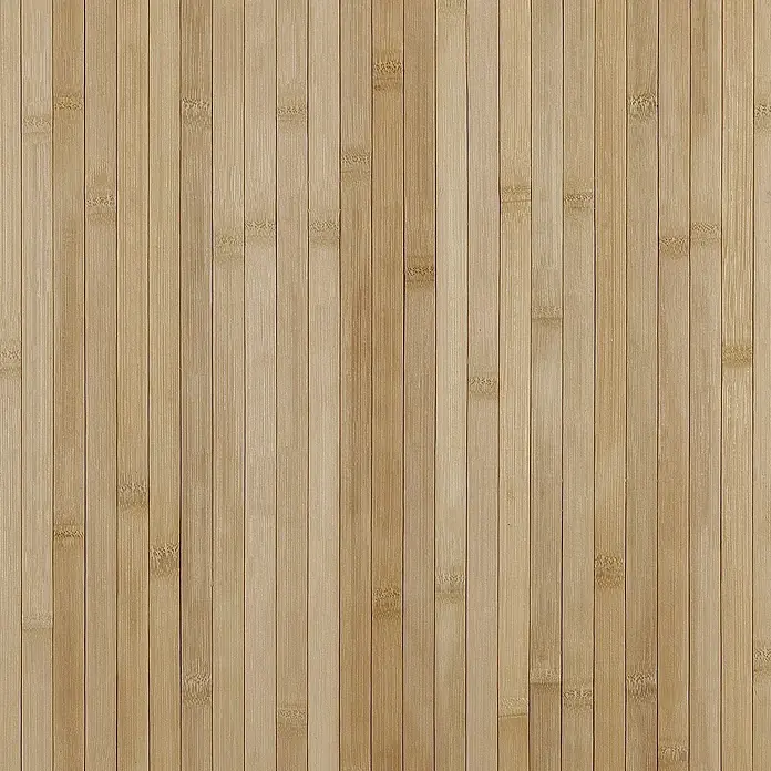 Alfombra de bambú Cool - Natural, 140 x 50 cm - Detalle de un revestimiento de madera de bambú marrón claro, con un patrón de grano fino ideal para paredes o suelos.