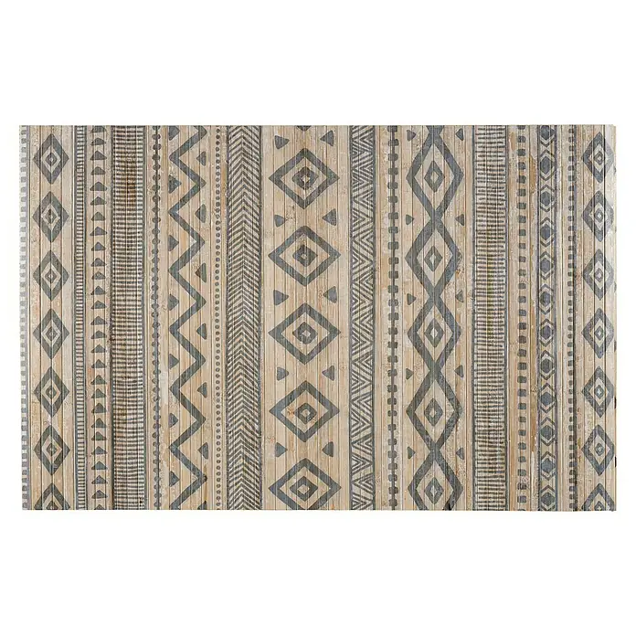 Alfombra de bambú Etnic - Blanco/Gris, 150 x 80 cm - Una decoración artística de pared rectangular con un cautivador patrón étnico gris sobre madera clara, ideal para acentos.