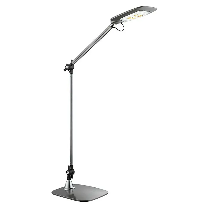 Globo Tischleuchte Pattaya - 10 W, L x B x H: 49 x 17,9 x 96 cm, Grau, Schwarz - Silberne Stehlampe mit verstellbarem Arm und quadratischem Lampenschirm, die modernes Design und Funktionalität vereint.
