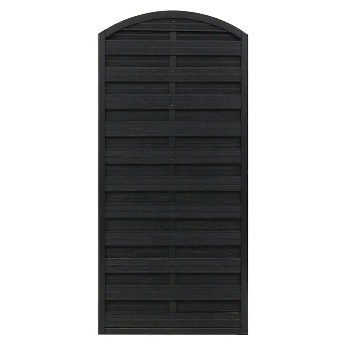 Andrewex Sichtschutzelement München - 90 x 180/195 cm, Anthrazit - Schwarzer, gewölbter Holzzaun für Privatsphäre und Gartengestaltung mit horizontalen Brettern und Rahmen für Stabilität und Ästhetik.