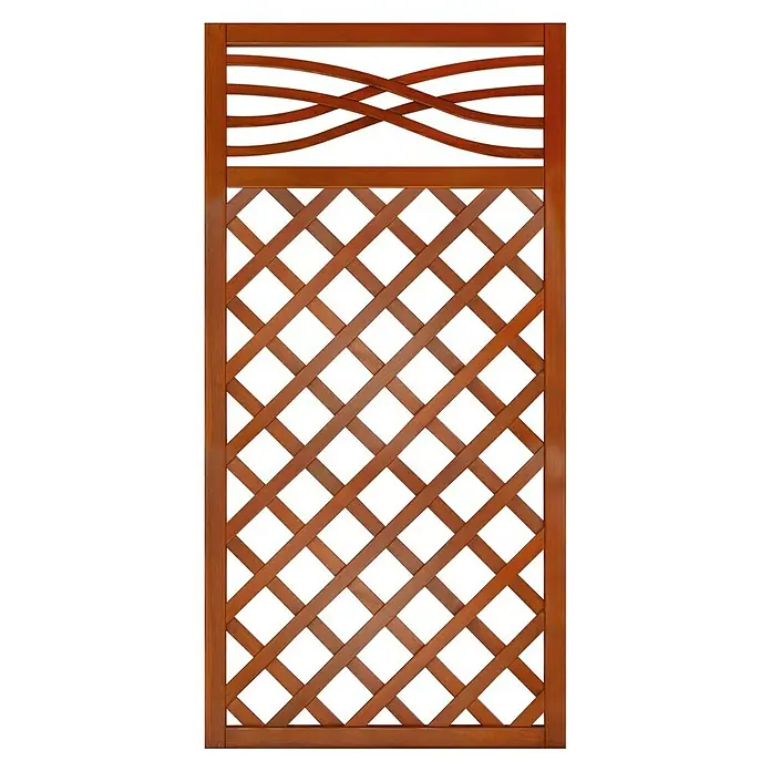 Andrewex Sichtschutzelement Malaga - 90 x 180 cm, Teak - Holzrahmen-Gartendekoration mit dekorativem Rautenmuster und geschwungenem Oberteil für den Außenbereich.