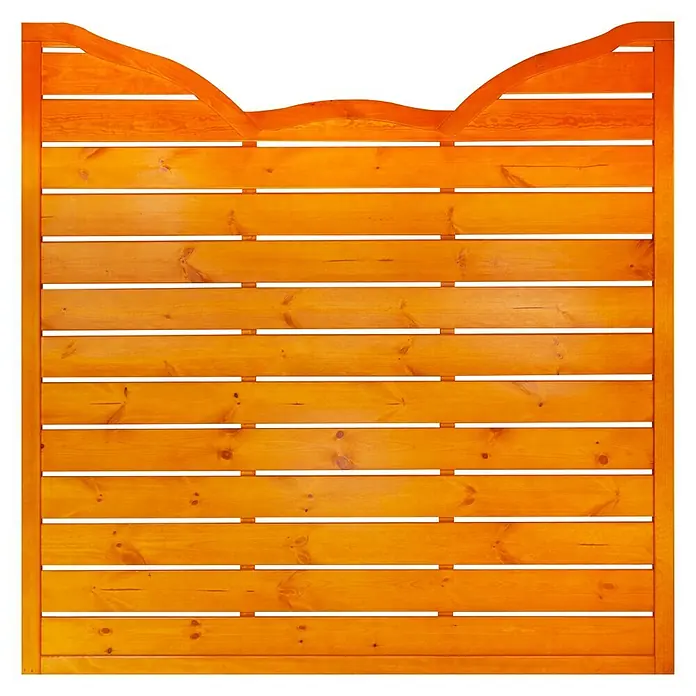 Andrewex Sichtschutzelement Calais 1 - 180 x 180 cm, Mit Bogen, Pinie - Ein detailreiches Bild einer dekorativen Holzwand, ideal als Hintergrund oder Element für Gartendesign-Projekte, mit warmer Farbgebung.