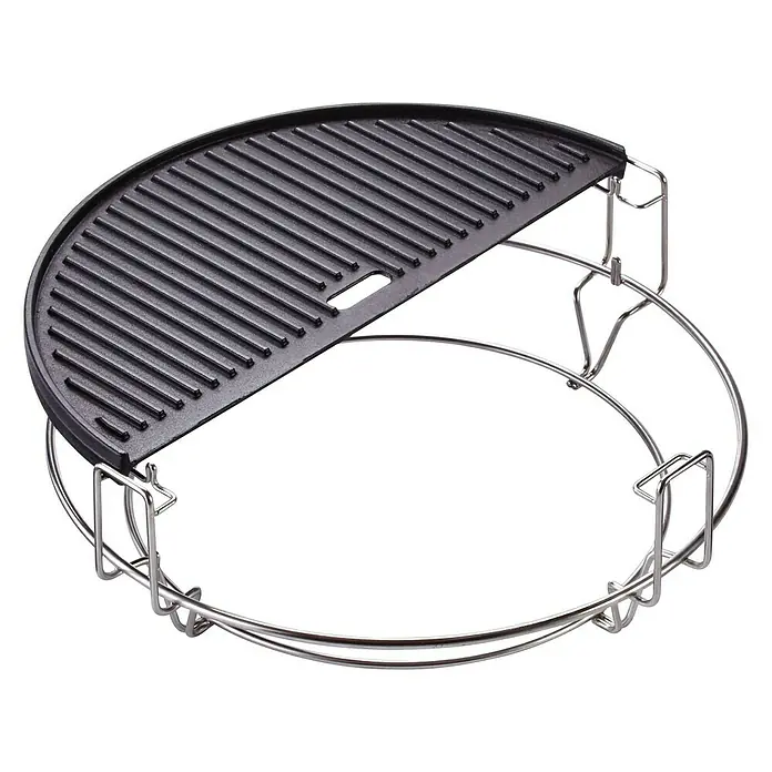 Kamado Joe Grillplatte halbrund - L x B: 22,5 x 46,5 cm, Gusseisen - Halbmondförmiger Grillrost aus Gusseisen mit einem verchromten Ständer für eine vielseitige und hochwertige Grillanwendung.
