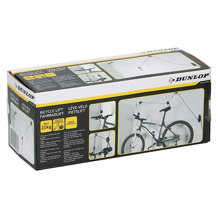 Dunlop Elevador de techo para bicicletas - Peso total máx. admisible: 20 kg - Embalaje del elevador de bicicletas Dunlop para guardar bicicletas en garajes o sótanos ahorrando espacio.