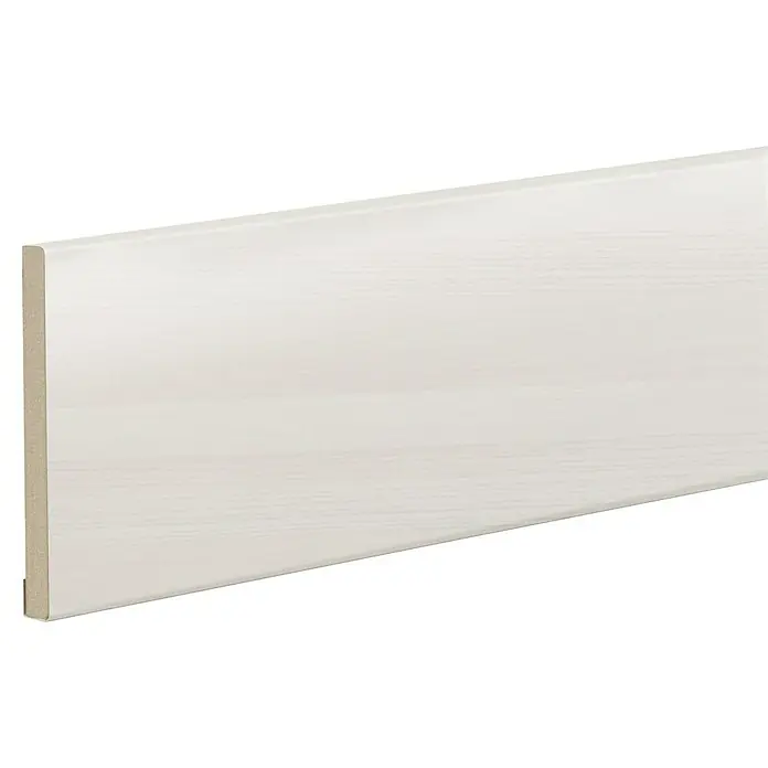 Solid Elements Tapeta para armario Fresno Eslovenia - 275 x 8 cm, Espesor de pared: 10 mm, Blanco - Rodapié lacado blanco con una sutil textura de grano de madera, ideal para interiores modernos. Perfecto para acabar pisos con estilo.