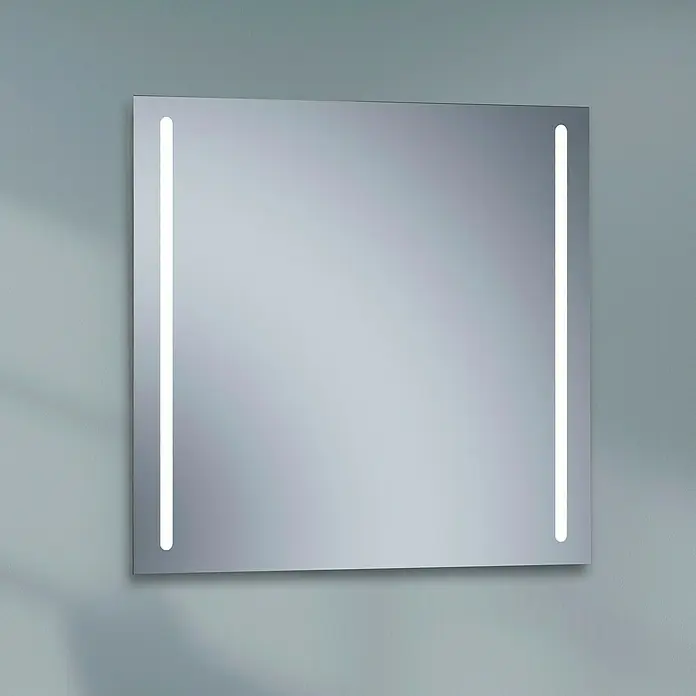 Conjunto de mueble de baño Danubio con lavabo Titán - Blanco/Roble, 3 pzs. - Espejo de baño cuadrado con iluminación LED en los laterales, perfecto para un ambiente moderno y luminoso.
