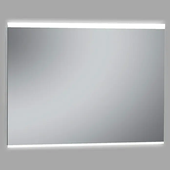 Espejo con luz Sven - 100 x 80 cm - Aquí se muestra un espejo rectangular con iluminación LED en los bordes superior e inferior, ideal para baños.