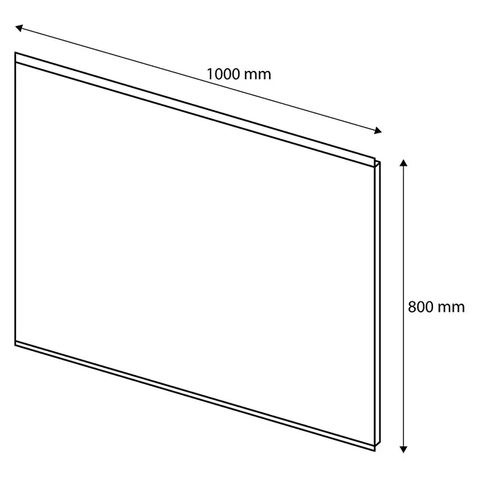 Espejo con luz Sven - 100 x 80 cm - Ilustración de un panel rectangular con dimensiones 1000 mm x 800 mm en un dibujo técnico.