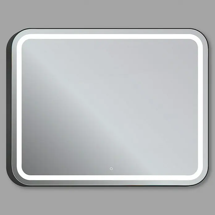 Espejo con luz Ogun - 100 x 80 cm, Negro, Bombillas y tubos - Espejo rectangular con luz LED y esquinas redondeadas para baños u otras estancias.