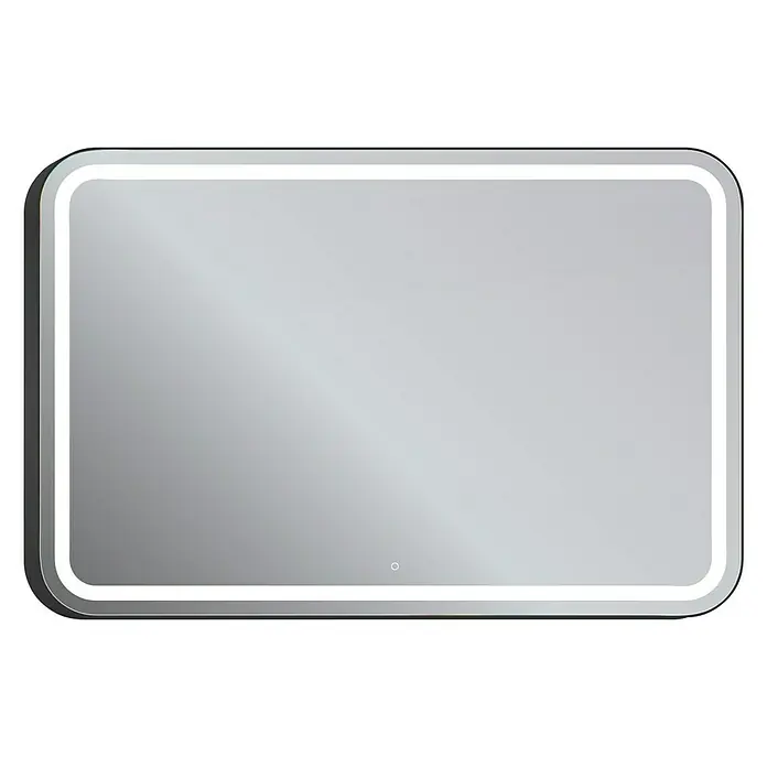 Espejo con luz Ogun - 120 x 80 cm, Negro, Bombillas y tubos - Espejo rectangular moderno con esquinas redondeadas e iluminación LED integrada, perfecto para añadir estilo al baño.