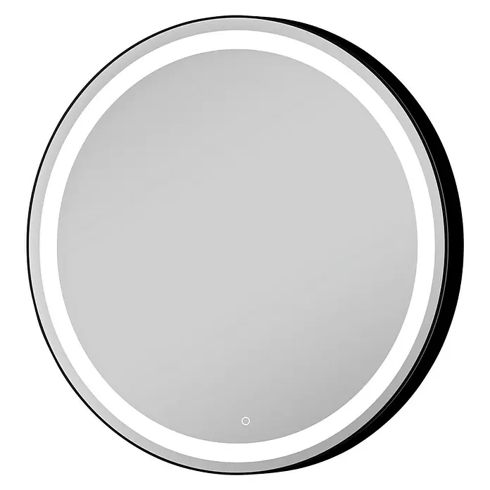 Espejo con luz Ogun - Diámetro: 60 cm, Negro, Bombillas y tubos - Un espejo redondo iluminado con LED con un diseño moderno y minimalista, ideal para baños o vestidores.