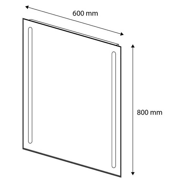 Espejo con luz Eco Twoled - 60 x 80 cm - Ilustración de un espejo rectangular con dimensiones de 600 mm x 800 mm, con iluminación lateral.