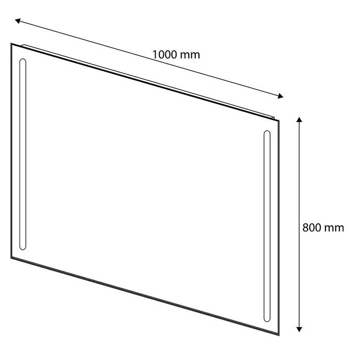 Espejo con luz Eco Twoled - 100 x 80 cm - Ilustración de un espejo LED rectangular que mide 1000 mm x 800 mm. La imagen detalla el diseño del producto con sus medidas.