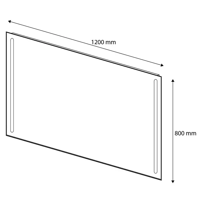 Espejo con luz Eco Twoled - 120 x 80 cm - Ilustración de un espejo de baño iluminado por LED que mide 1200 mm x 800 mm. Estilo moderno para un ambiente de baño elegante.