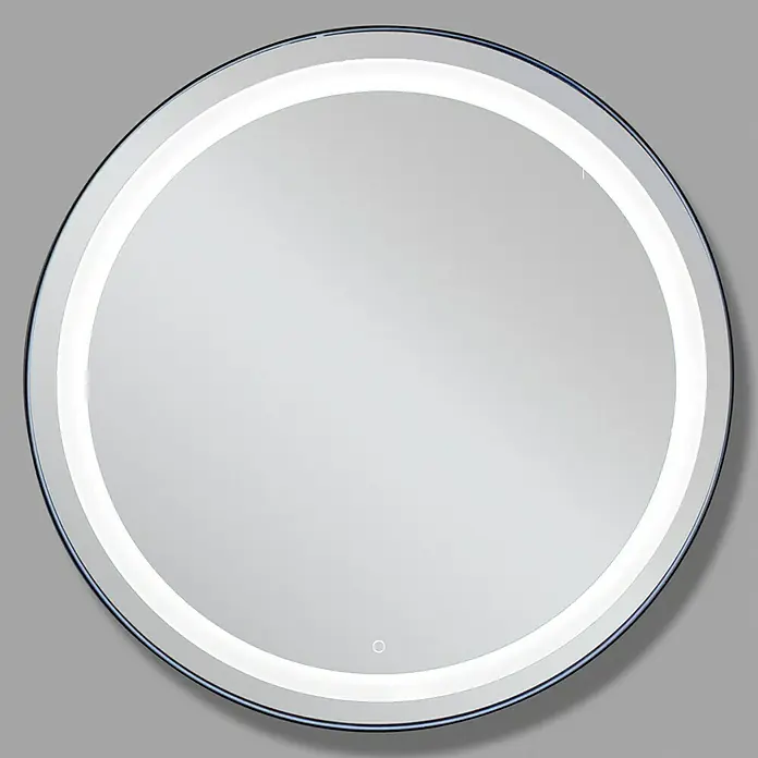 Espejo con luz Ogun - Diámetro: 60 cm, Cromo, Bombillas y tubos - Espejo redondo iluminado con un marco oscuro y elegante. Perfecto para baños y vestidores con tecnología LED moderna.