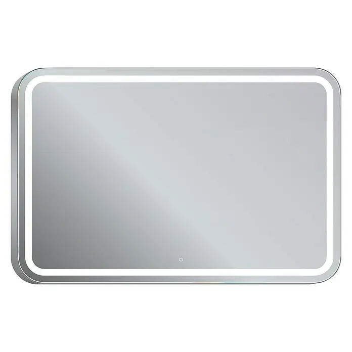 Espejo con luz Ogun - 120 x 80 cm, Cromo, Bombillas y tubos - Un espejo rectangular iluminado con esquinas redondeadas y un sutil interruptor táctil, perfecto para baños o vestidores.