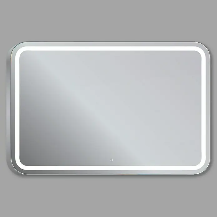 Espejo con luz Ogun - 120 x 80 cm, Cromo, Bombillas y tubos - Espejo de baño rectangular iluminado con esquinas redondeadas y un diseño elegante para baños modernos.