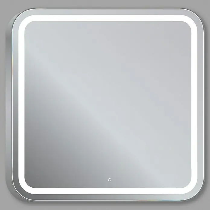Espejo con luz Ogun - 80 x 80 cm, Cromo, Bombillas y tubos - Espejo cuadrado con iluminación LED integrada para una decoración de baño moderna.