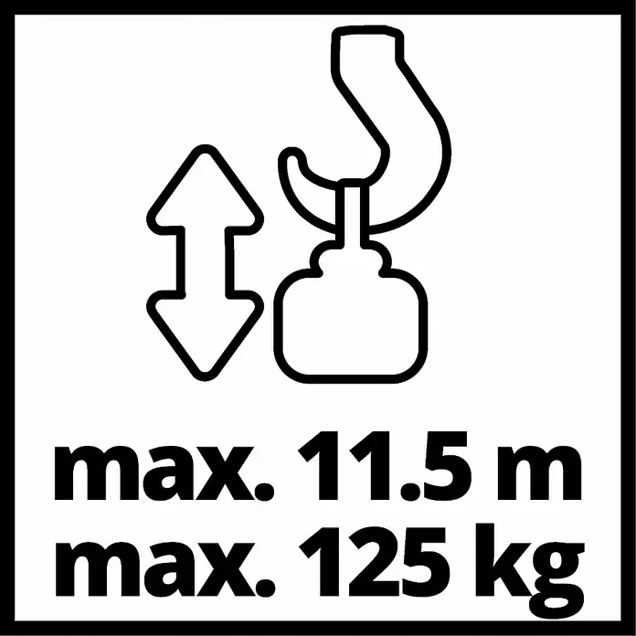 Einhell Polipasto TC-EH 250 - 12 m, 500 W, 230 V - Símbolo que indica la altura máxima (11,5 m) y el peso (125 kg) para equipos de elevación.