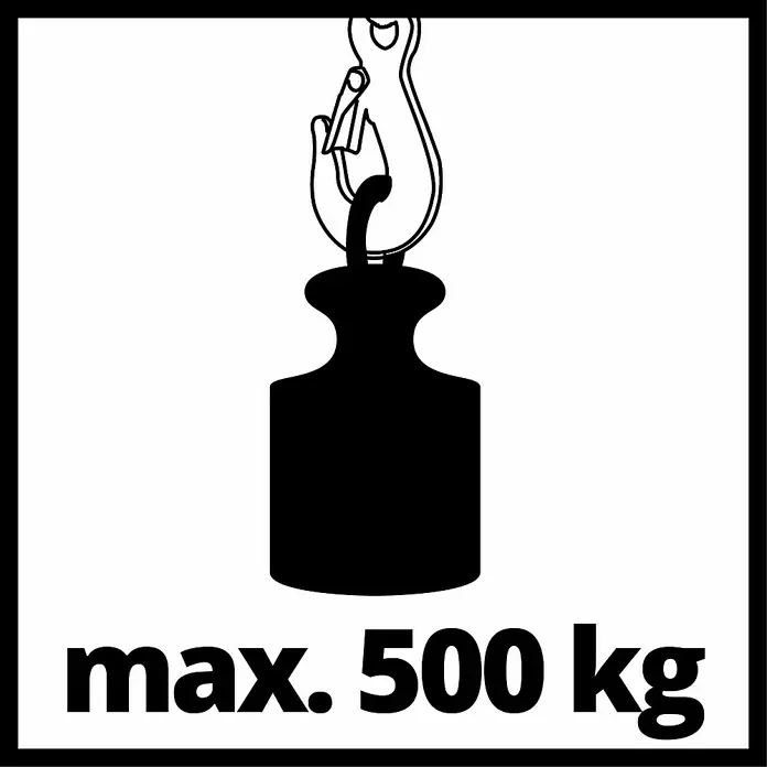 Einhell Polipasto TC-EH 500 - 12 m, 1.000 W, 230 V - Símbolo de carga máxima: un peso cuelga de un gancho, con la inscripción "max. 500 kg".