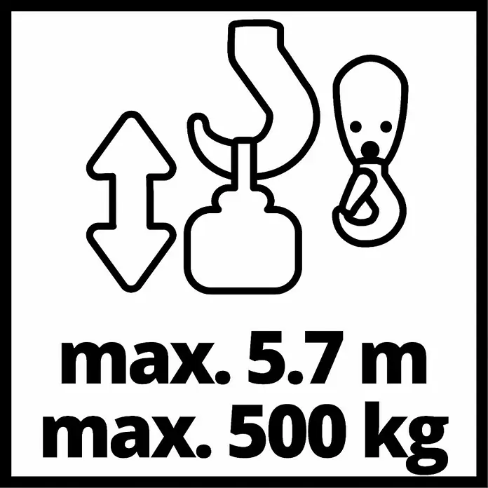 Einhell Polipasto TC-EH 500 - 12 m, 1.000 W, 230 V - Ilustración de un polipasto con altura máxima de 5,7 m y carga máxima de 500 kg.