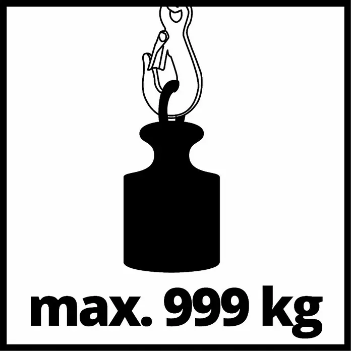 Einhell Polipasto TC-EH 1000 - 18 m, 1.600 W, 230 V - 240 V - Ilustración de un peso con una indicación del peso máximo permitido de 999 kg.